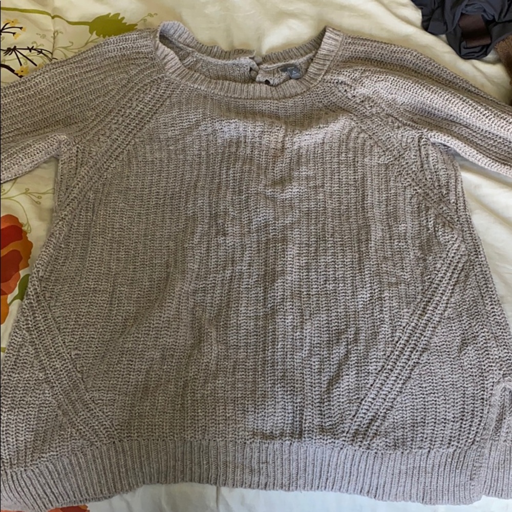 Grey sweater with tie braid on back